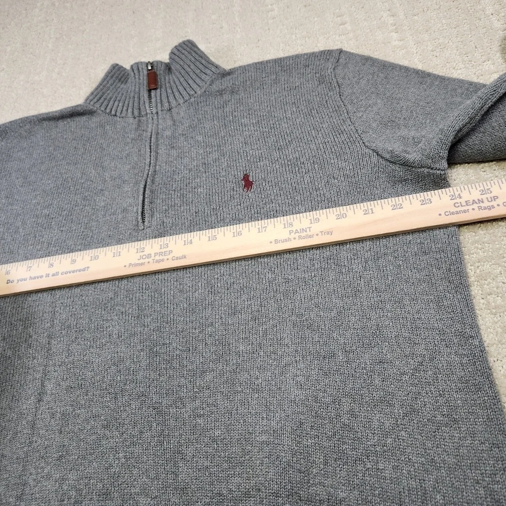 Polo Ralph Lauren Sweater Men Large Gray Heavy Cotton Chunky Knit 1/4 Zip Preppy